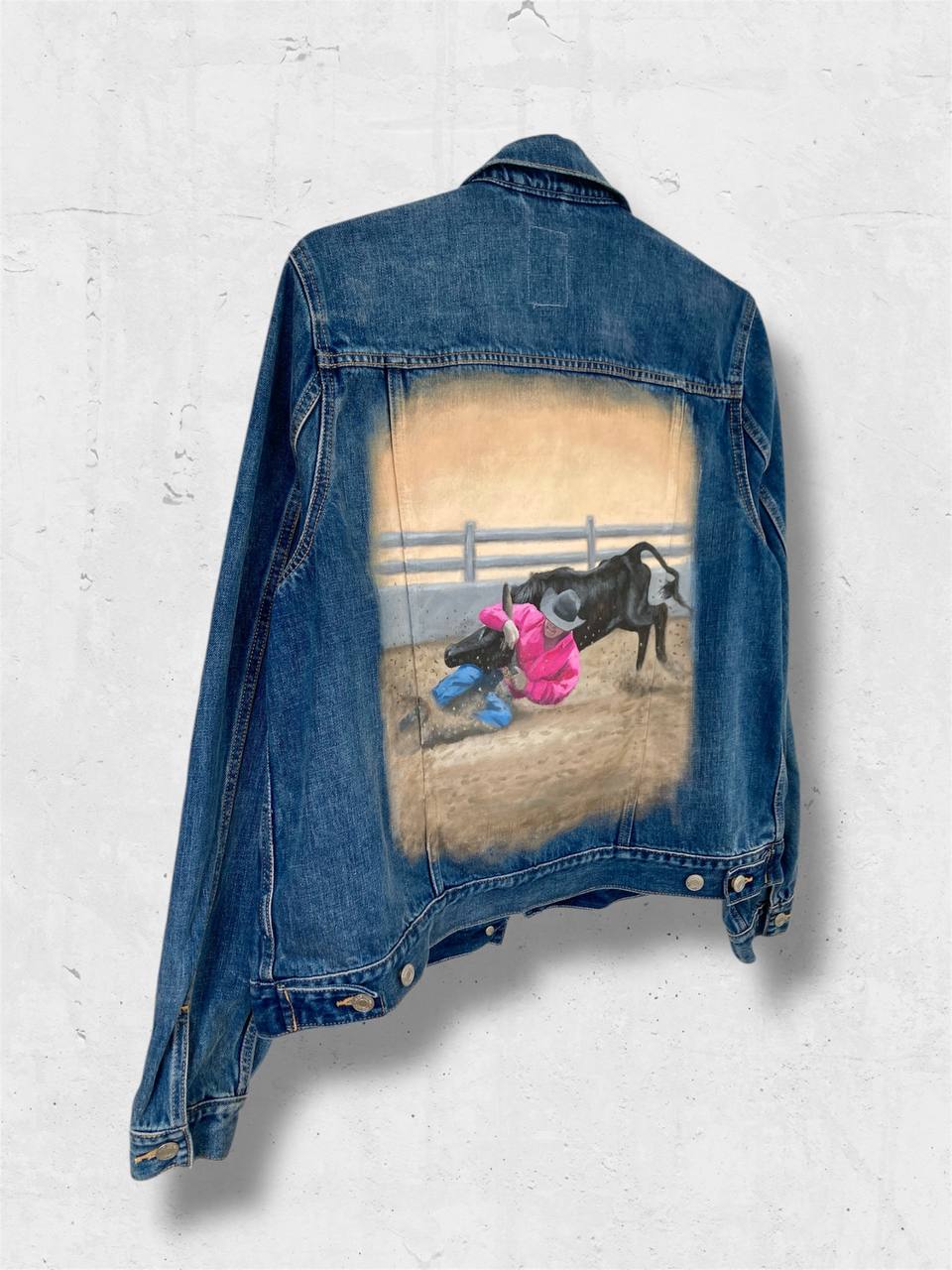 Rodeo custom jacket, hand painted denim jacket, personalized jean jacket, equestrian style, western outfit.