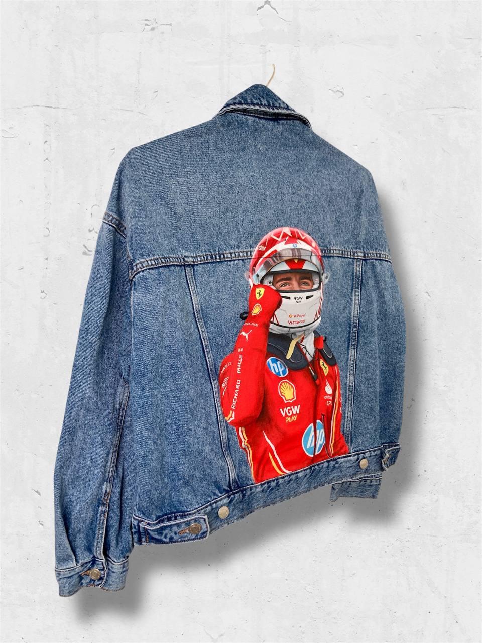 Racer denim jacket, Custom painted denim jacket, race custom jacket, painted jean jacket, racing driver gift.
