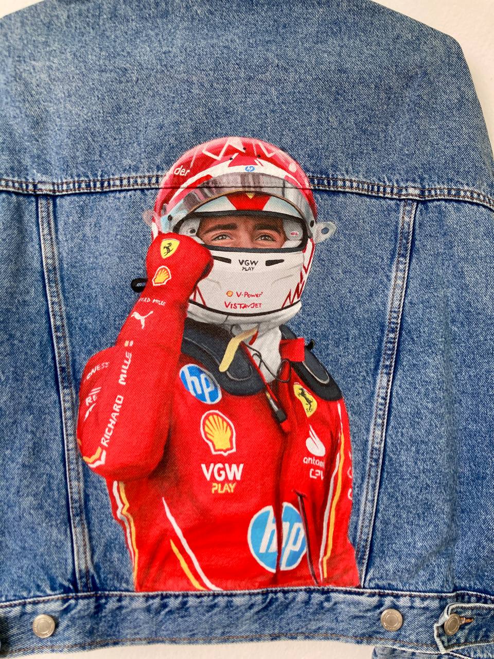 Racer denim jacket, Custom painted denim jacket, race custom jacket, painted jean jacket, racing driver gift.