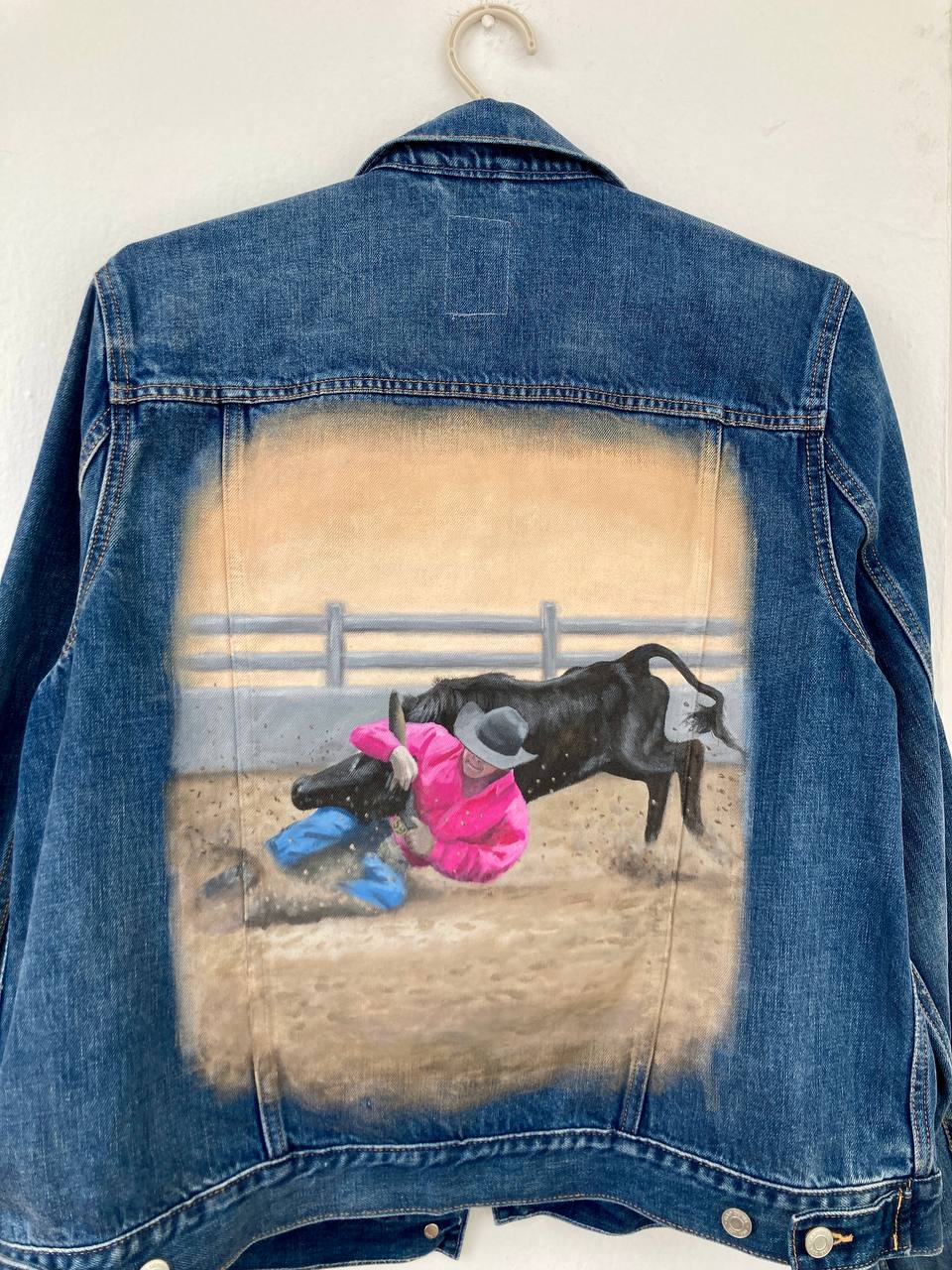 Rodeo custom jacket, hand painted denim jacket, personalized jean jacket, equestrian style, western outfit.