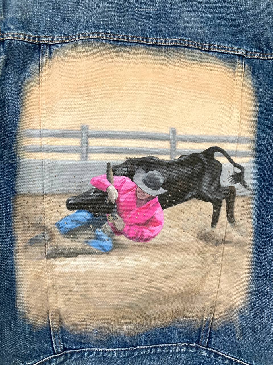 Rodeo custom jacket, hand painted denim jacket, personalized jean jacket, equestrian style, western outfit.