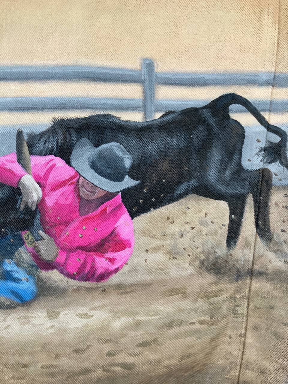 Rodeo custom jacket, hand painted denim jacket, personalized jean jacket, equestrian style, western outfit.