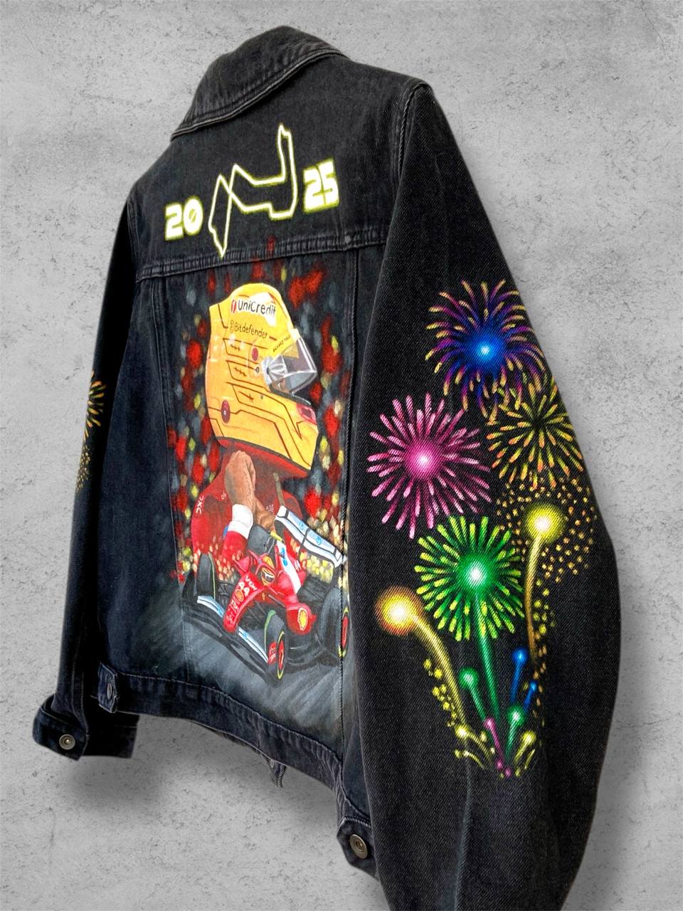 Grand Prix apparel, Race custom jacket, Racer denim jacket, Hand painted denim jacket, personalized jean jacket, custom clothing