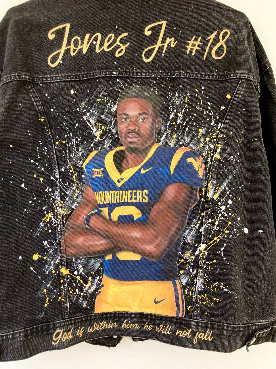 Hand Painted Custom Jacket with American Football Player Portrait – Personalized Football Fan Jacket