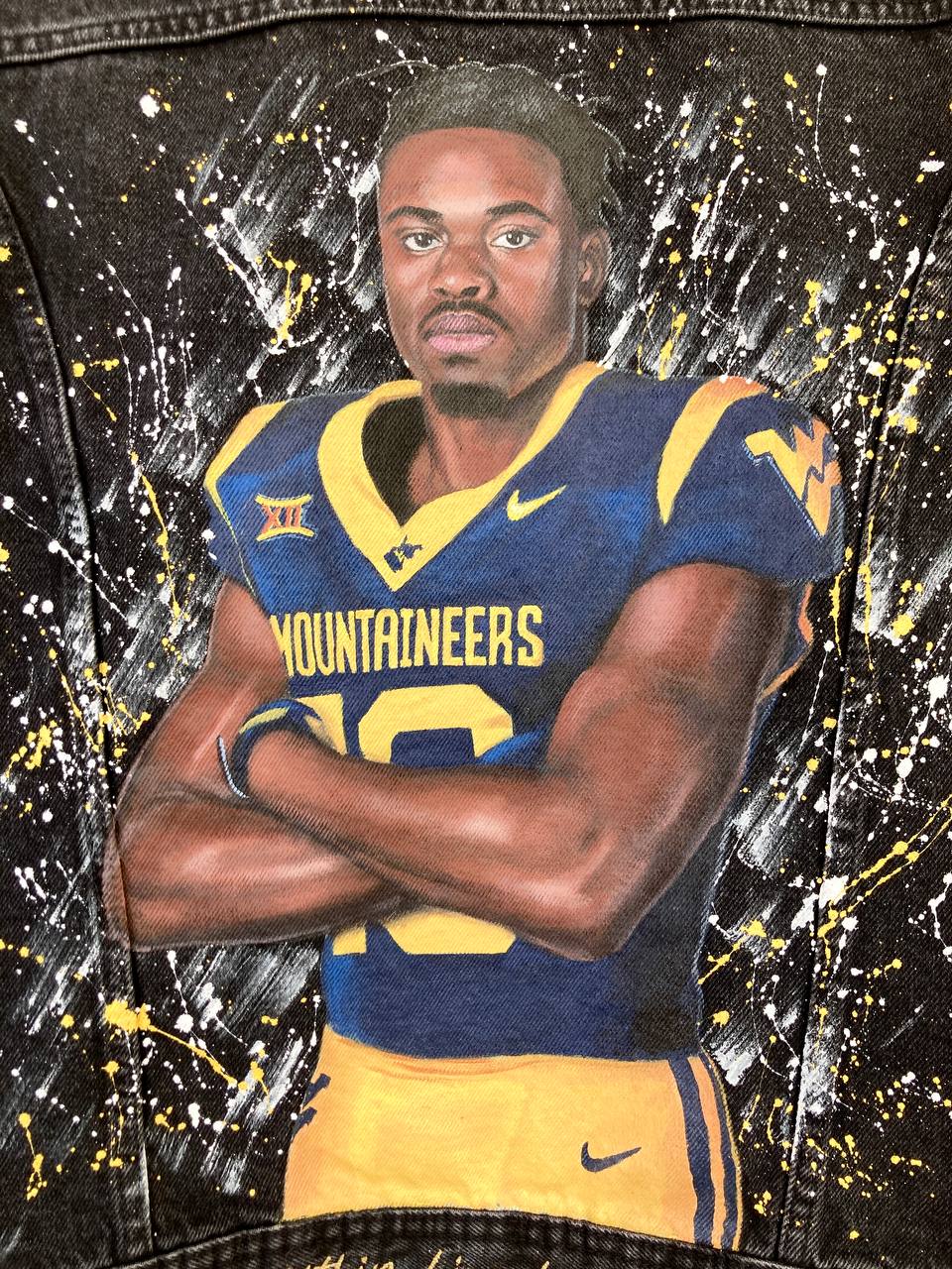 Hand Painted Custom Jacket with American Football Player Portrait – Personalized Football Fan Jacket