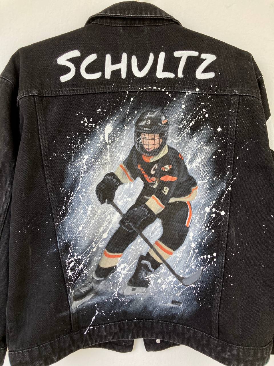 Hockey denim jacket, Personalized jean jacket, custom jacket, handpainted game day outfit, cheer gift, cheer mom.
