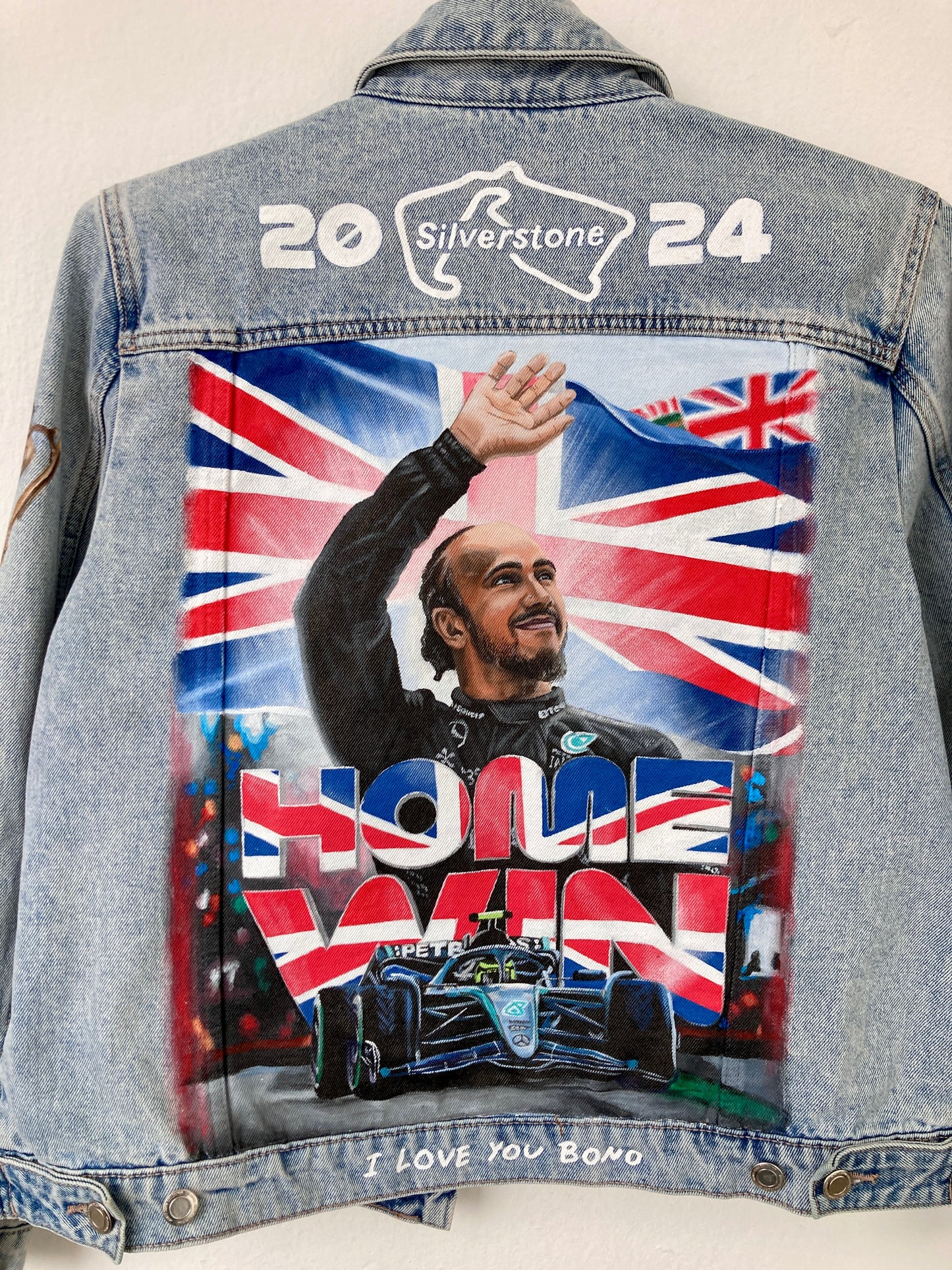 Hand-Painted Denim Jacket – Racing-Inspired Art Piece, Grand Prix Inspired Personalized Jean Jacket