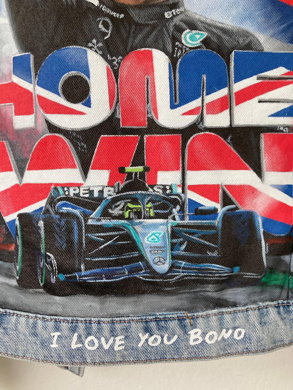 Hand-Painted Denim Jacket – Racing-Inspired Art Piece, Grand Prix Inspired Personalized Jean Jacket