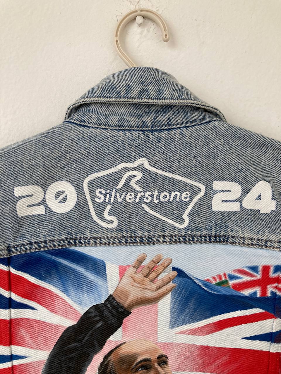 Hand-Painted Denim Jacket – Racing-Inspired Art Piece, Grand Prix Inspired Personalized Jean Jacket