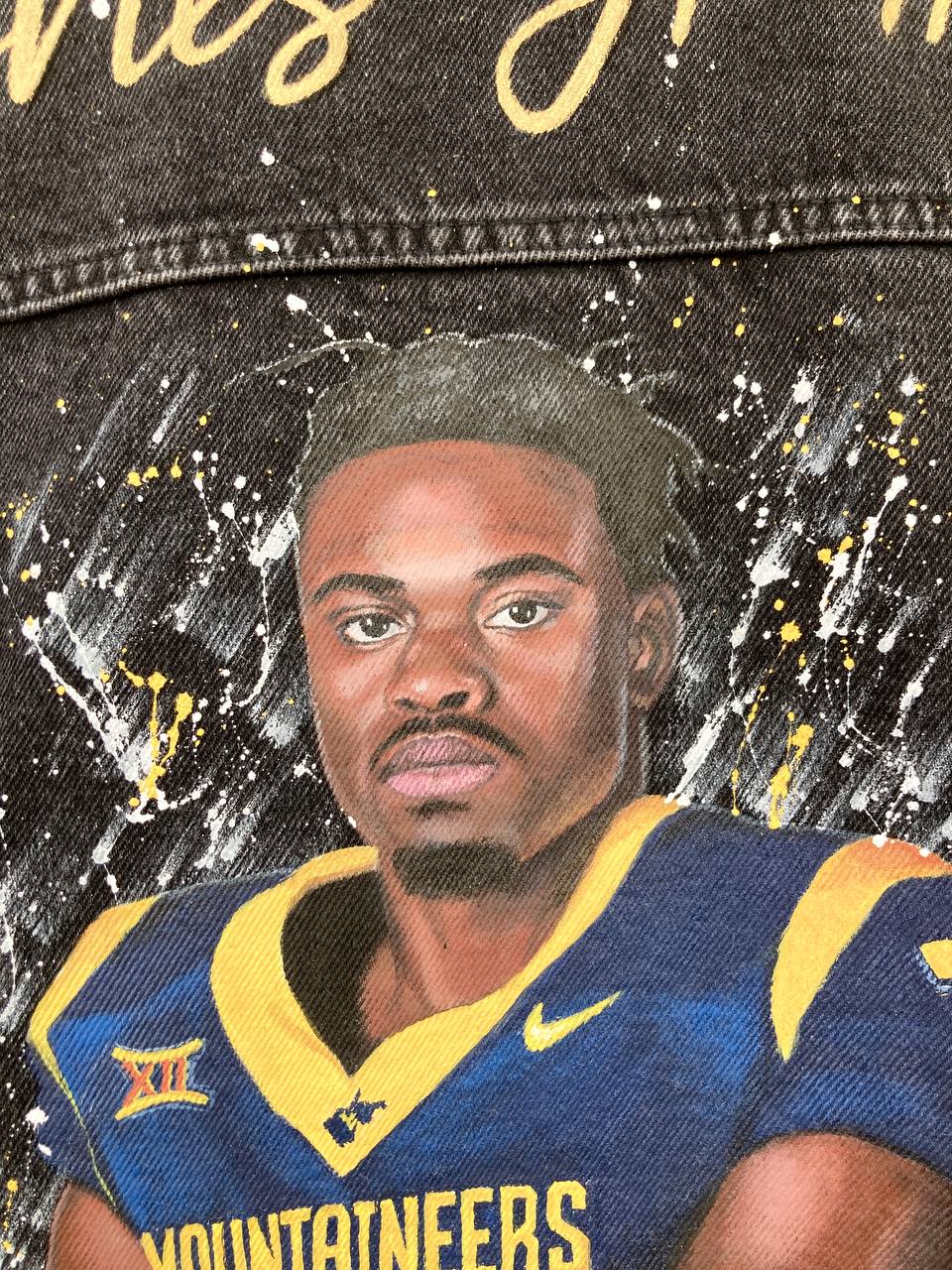 Hand Painted Custom Jacket with American Football Player Portrait – Personalized Football Fan Jacket