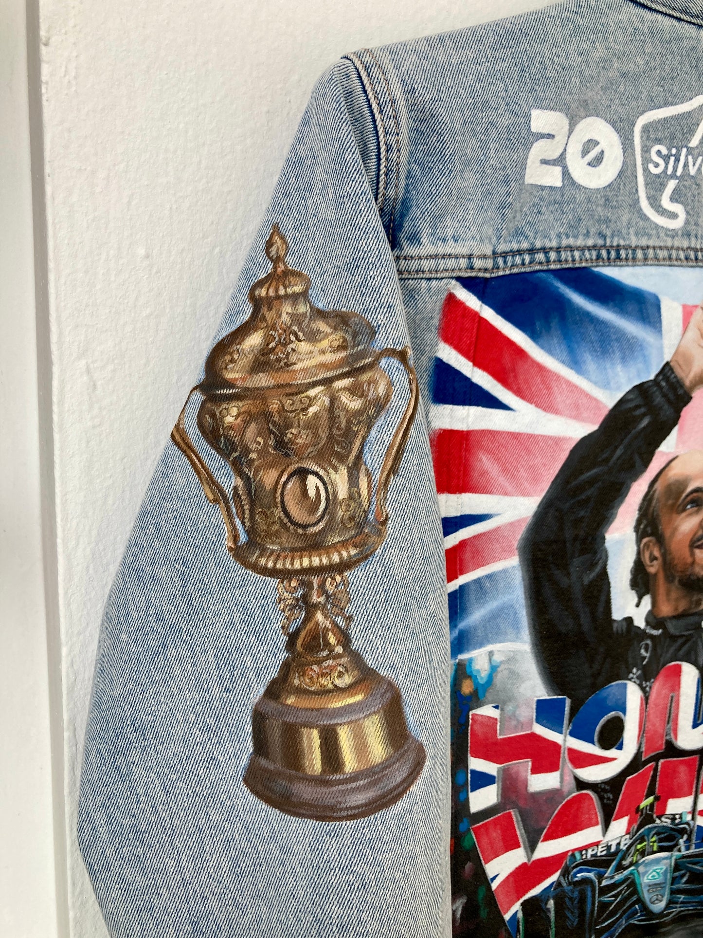 Hand-Painted Denim Jacket – Racing-Inspired Art Piece, Grand Prix Inspired Personalized Jean Jacket