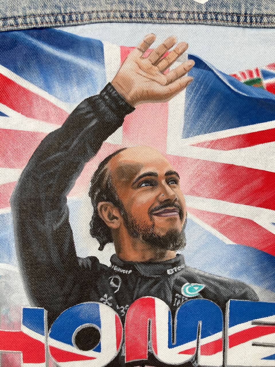 Hand-Painted Denim Jacket – Racing-Inspired Art Piece, Grand Prix Inspired Personalized Jean Jacket