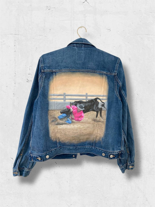 Rodeo custom jacket, hand painted denim jacket, personalized jean jacket, equestrian style, western outfit.