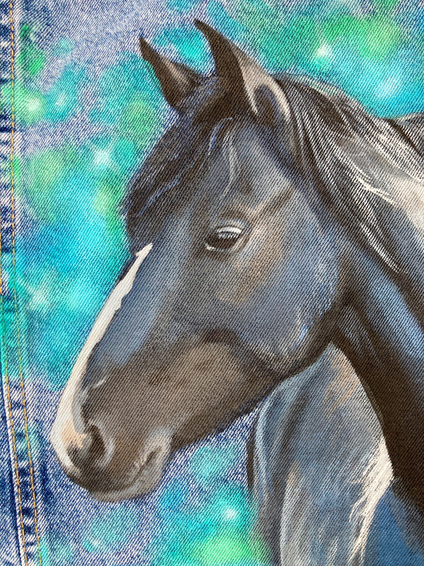 Painted denim jacket, custom jean jacket, horse gift, gift for horse lover, horse denim jacket, cowgirl jacket.