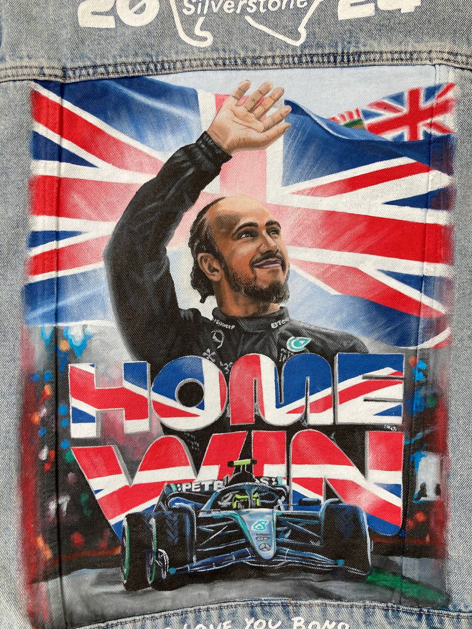 Hand-Painted Denim Jacket – Racing-Inspired Art Piece, Grand Prix Inspired Personalized Jean Jacket