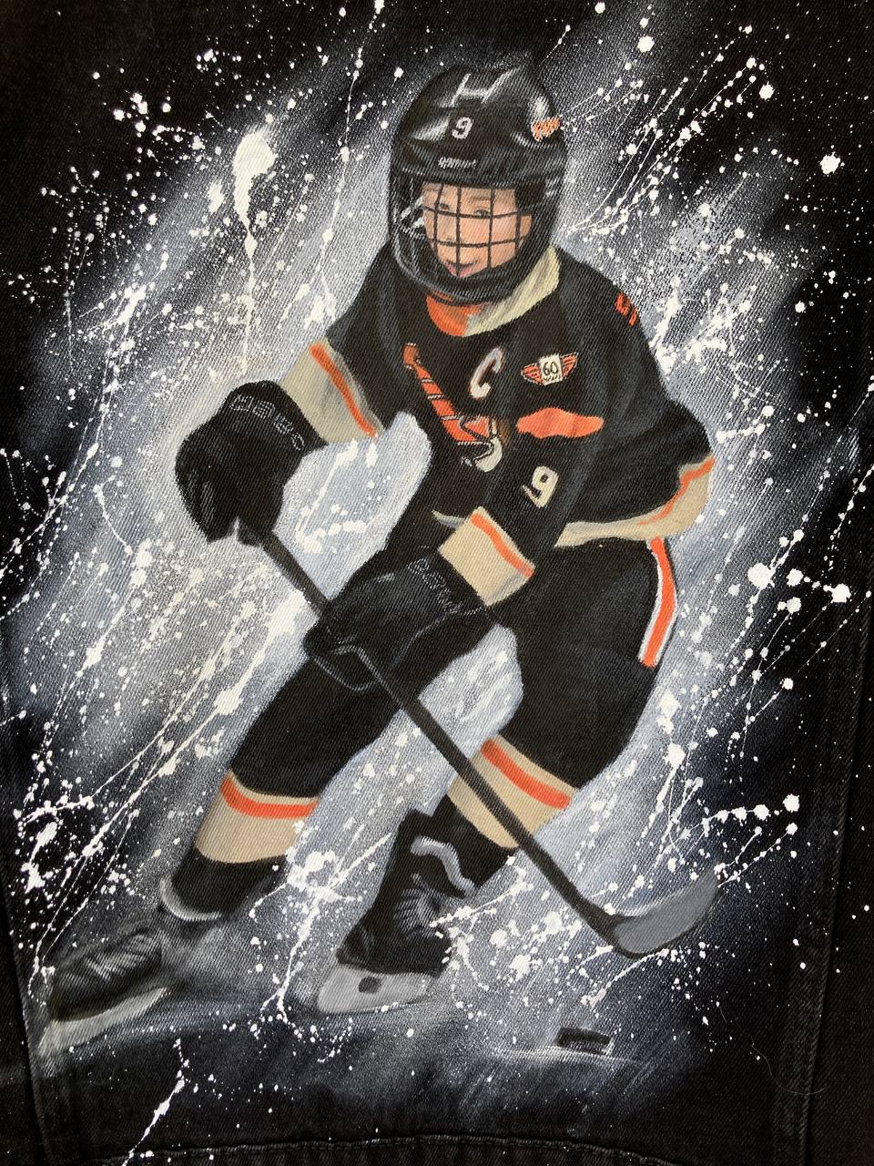 Hockey denim jacket, Personalized jean jacket, custom jacket, handpainted game day outfit, cheer gift, cheer mom.