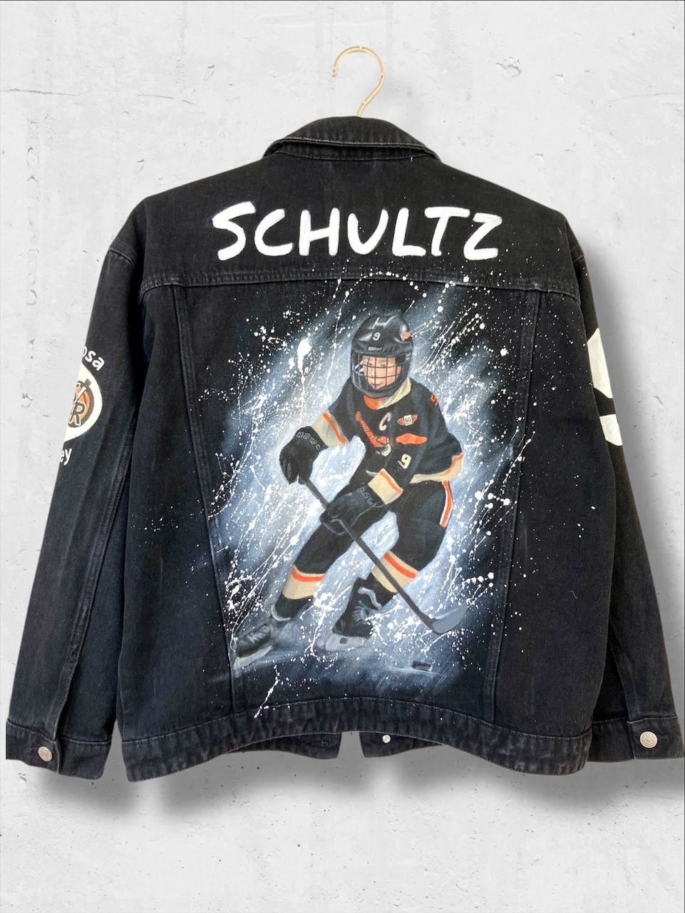 Hockey denim jacket, Personalized jean jacket, custom jacket, handpainted game day outfit, cheer gift, cheer mom.