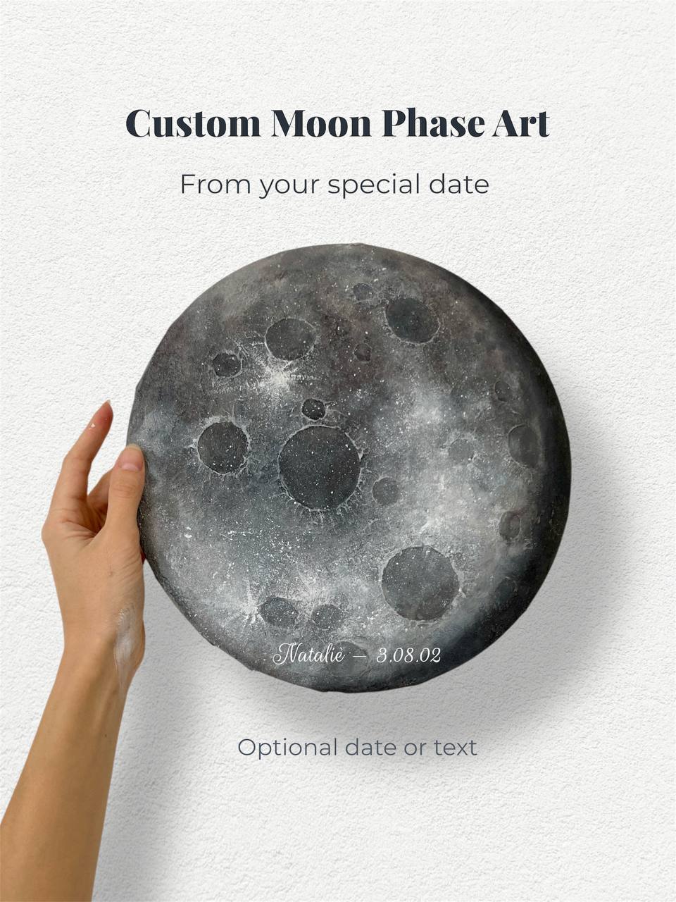 Custom Moon Phase Wall Art – Personalized Lunar Painting with Any Date & Optional Text