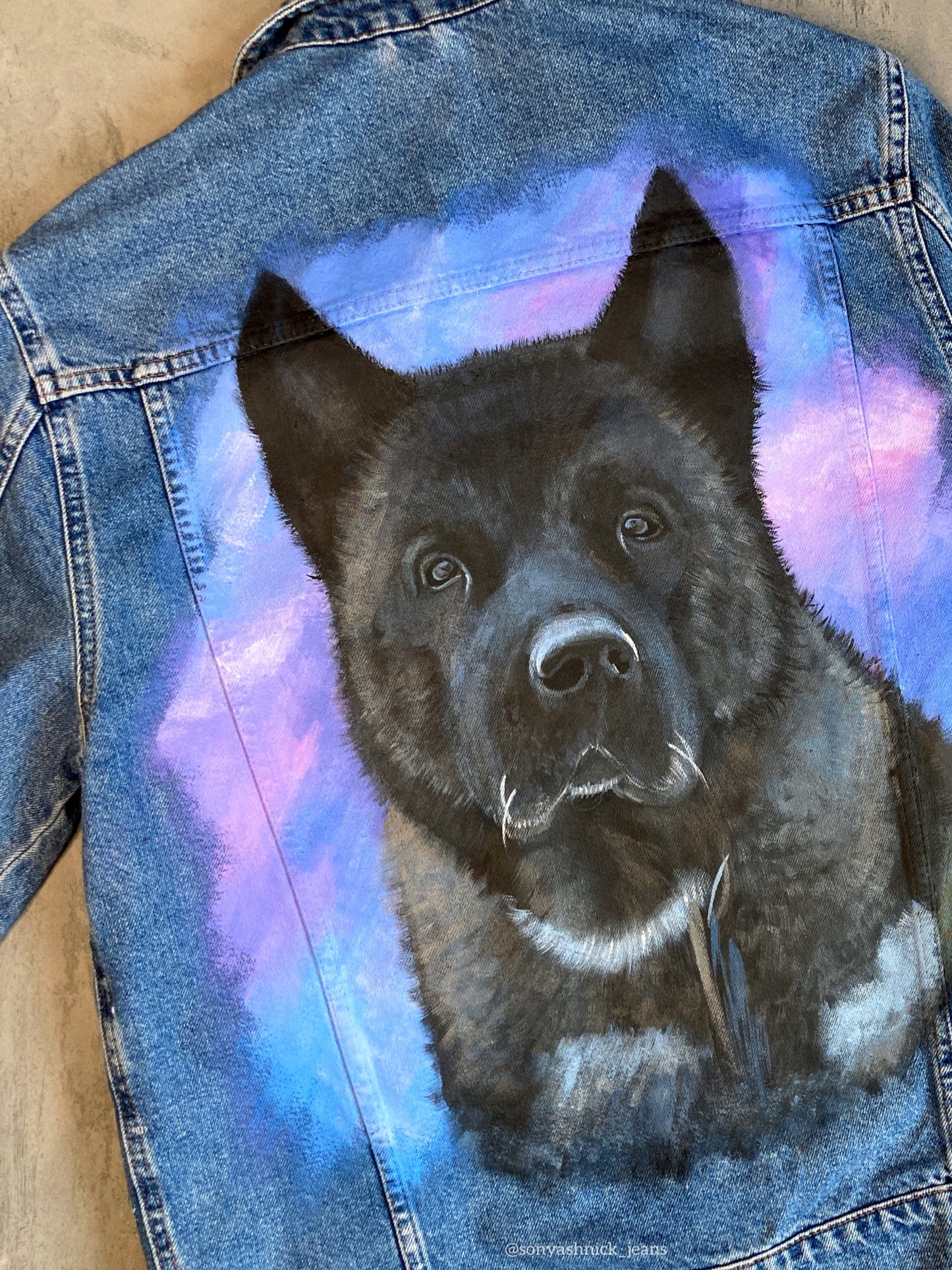 Custom Hand Painted Pet Portrait Denim Jacket | Unique Dog Portrait Jacket
