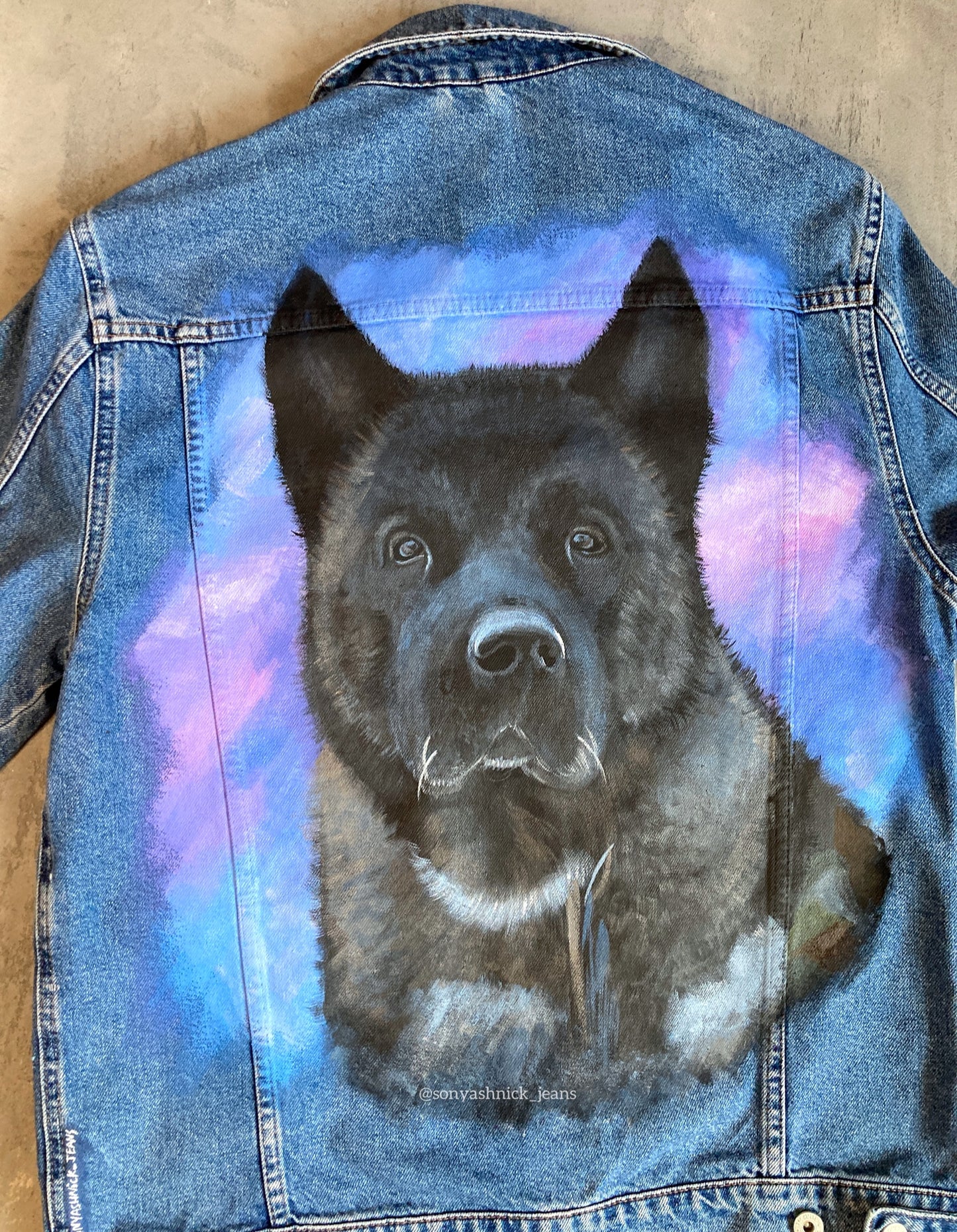 Custom Hand Painted Pet Portrait Denim Jacket | Unique Dog Portrait Jacket