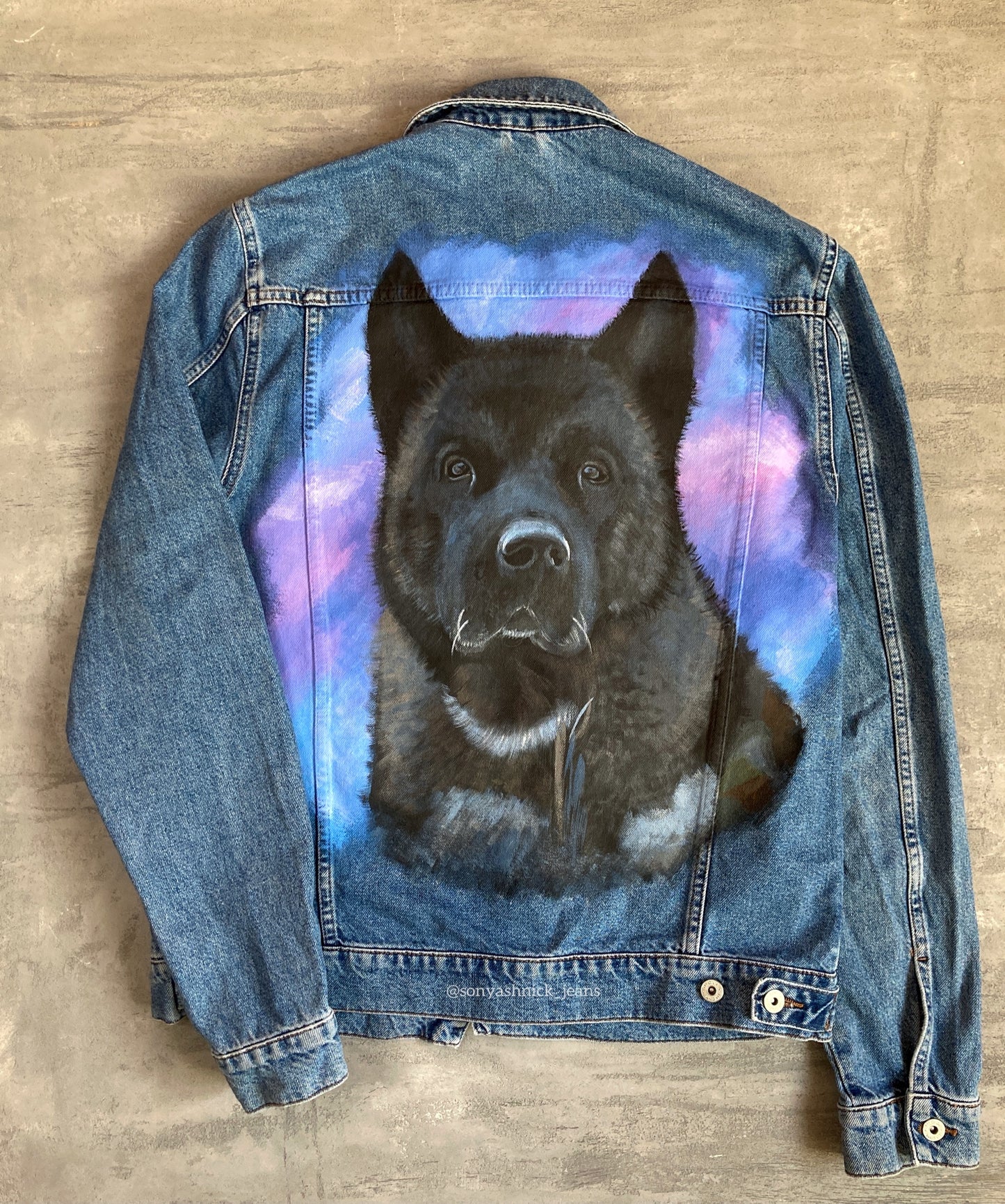 Custom Hand Painted Pet Portrait Denim Jacket | Unique Dog Portrait Jacket