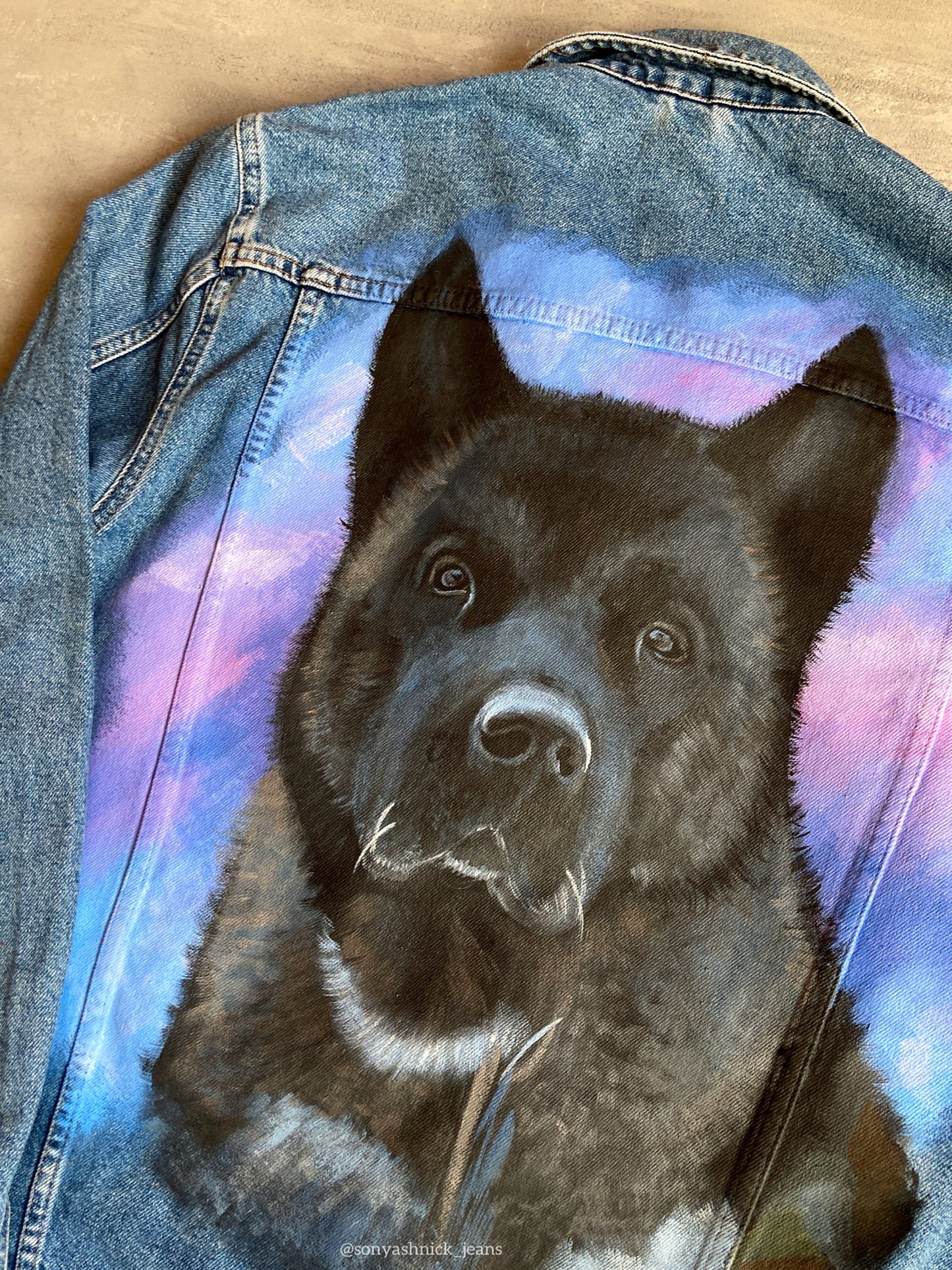 Custom Hand Painted Pet Portrait Denim Jacket | Unique Dog Portrait Jacket