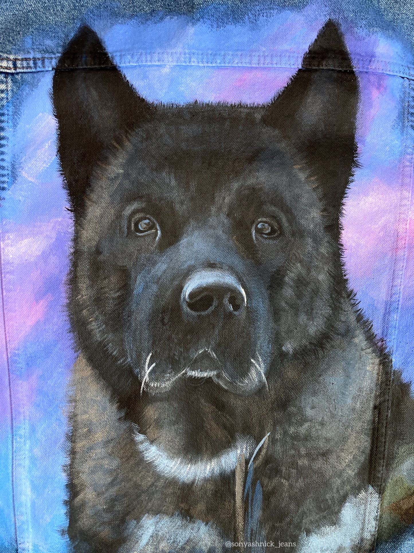 Custom Hand Painted Pet Portrait Denim Jacket | Unique Dog Portrait Jacket
