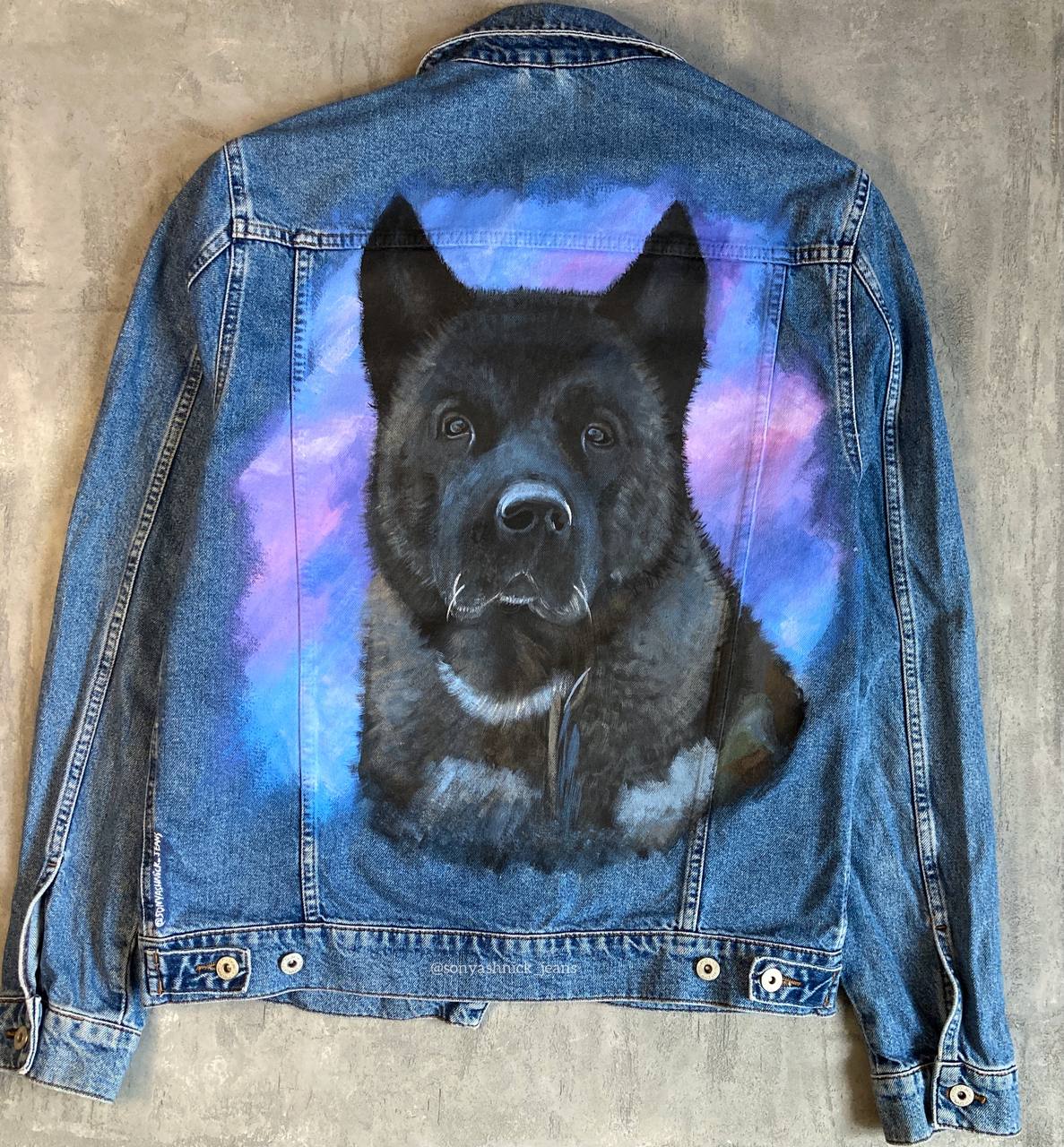 Custom Hand Painted Pet Portrait Denim Jacket | Unique Dog Portrait Jacket