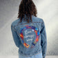 Bride jean jacket, Painted custom denim jacket, wedding denim jacket, lesbian wedding jacket, lesbian bride jacket, custom jean jacket, pride jean jacket.