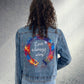 Bride jean jacket, Painted custom denim jacket, wedding denim jacket, lesbian wedding jacket, lesbian bride jacket, custom jean jacket, pride jean jacket.