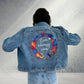 Bride jean jacket, Painted custom denim jacket, wedding denim jacket, lesbian wedding jacket, lesbian bride jacket, custom jean jacket, pride jean jacket.