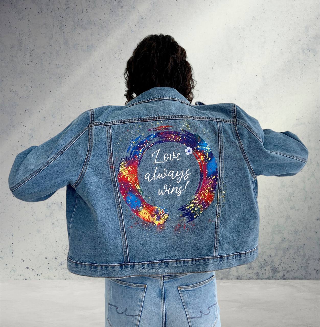 Bride jean jacket, Painted custom denim jacket, wedding denim jacket, lesbian wedding jacket, lesbian bride jacket, custom jean jacket, pride jean jacket.