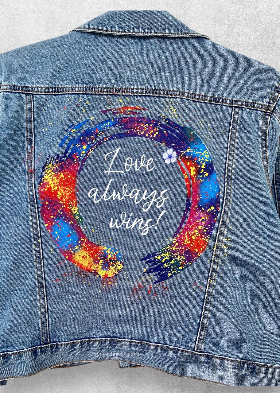 Bride jean jacket, Painted custom denim jacket, wedding denim jacket, lesbian wedding jacket, lesbian bride jacket, custom jean jacket, pride jean jacket.