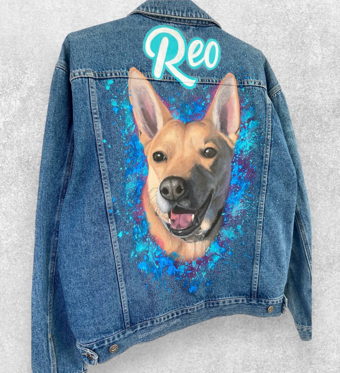 Custom Dog Portrait Hand Painted Denim Jacket | Unique Personalized Pet Jacket