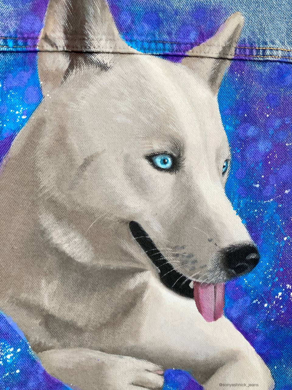 Custom Hand Painted Denim Jacket with Dog Portrait | Personalized Pet Art Jacket