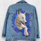 Painted denim jacket, custom jean jacket dog portrait, dog face jacket, pet portrait jacket, dog lover gift