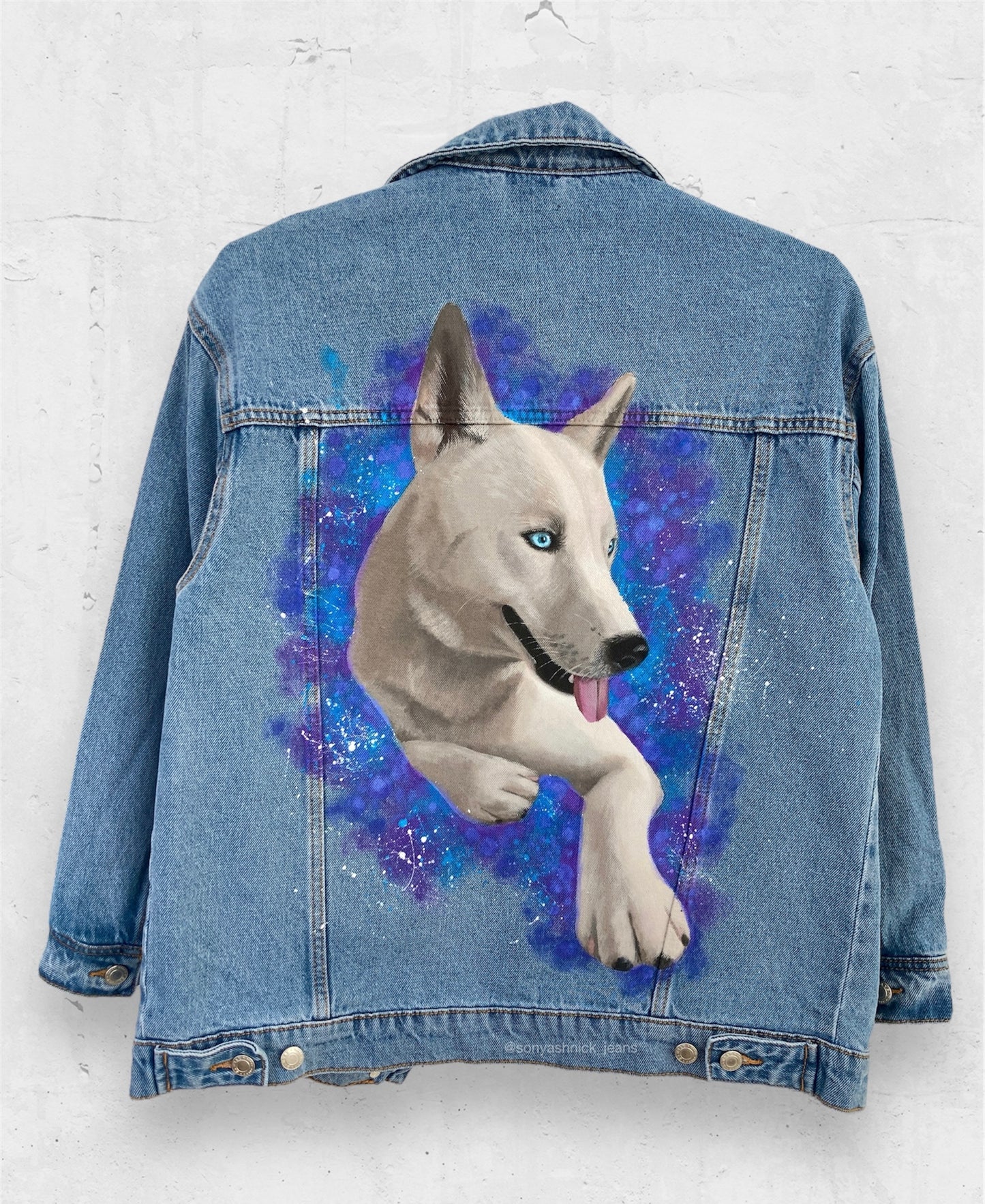 Custom Hand Painted Denim Jacket with Dog Portrait | Personalized Pet Art Jacket