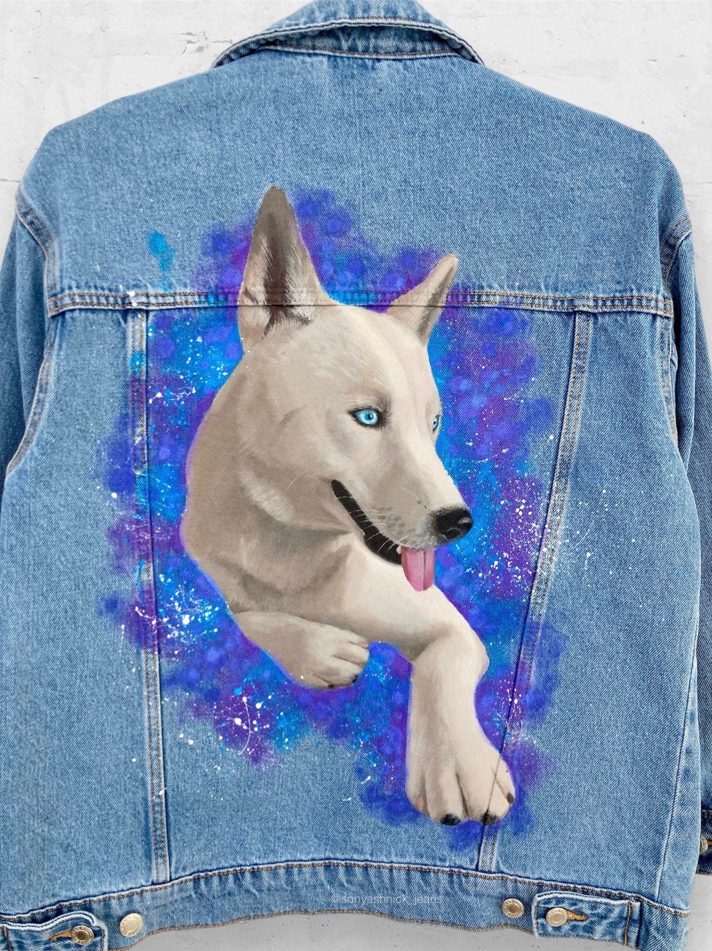 Painted denim jacket, custom jean jacket dog portrait, dog face jacket, pet portrait jacket, dog lover gift