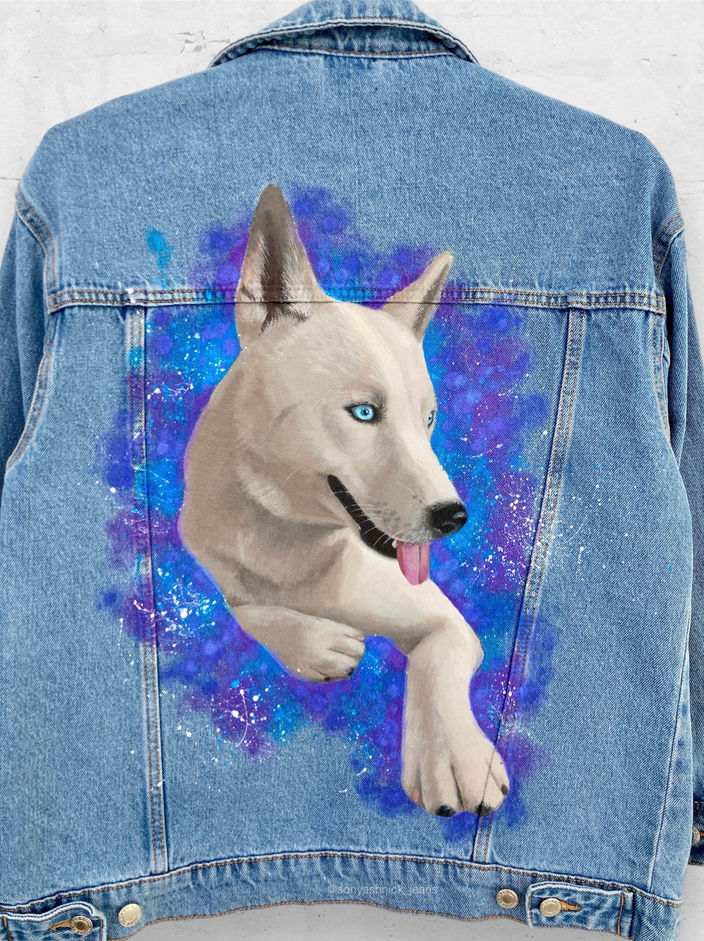 Custom Hand Painted Denim Jacket with Dog Portrait | Personalized Pet Art Jacket