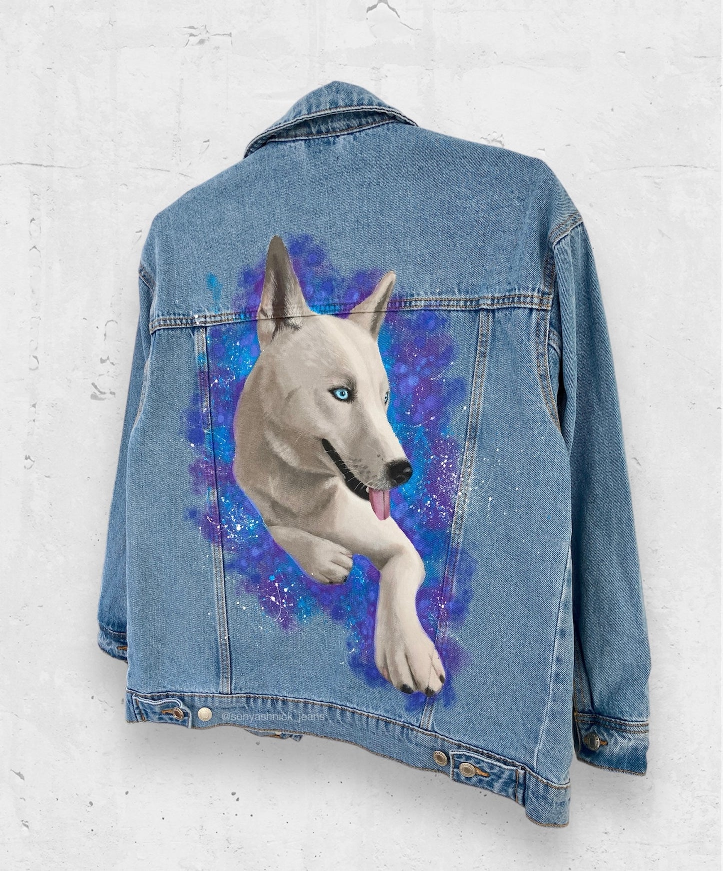 Custom Hand Painted Denim Jacket with Dog Portrait | Personalized Pet Art Jacket