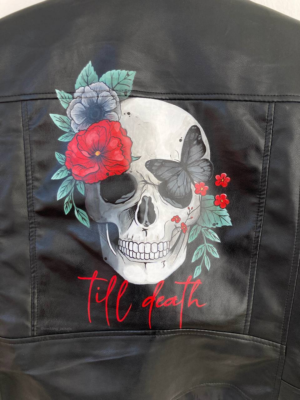 Bridal jacket, painted leather jacket, skull jacket, punk leather jacket, punk wedding.