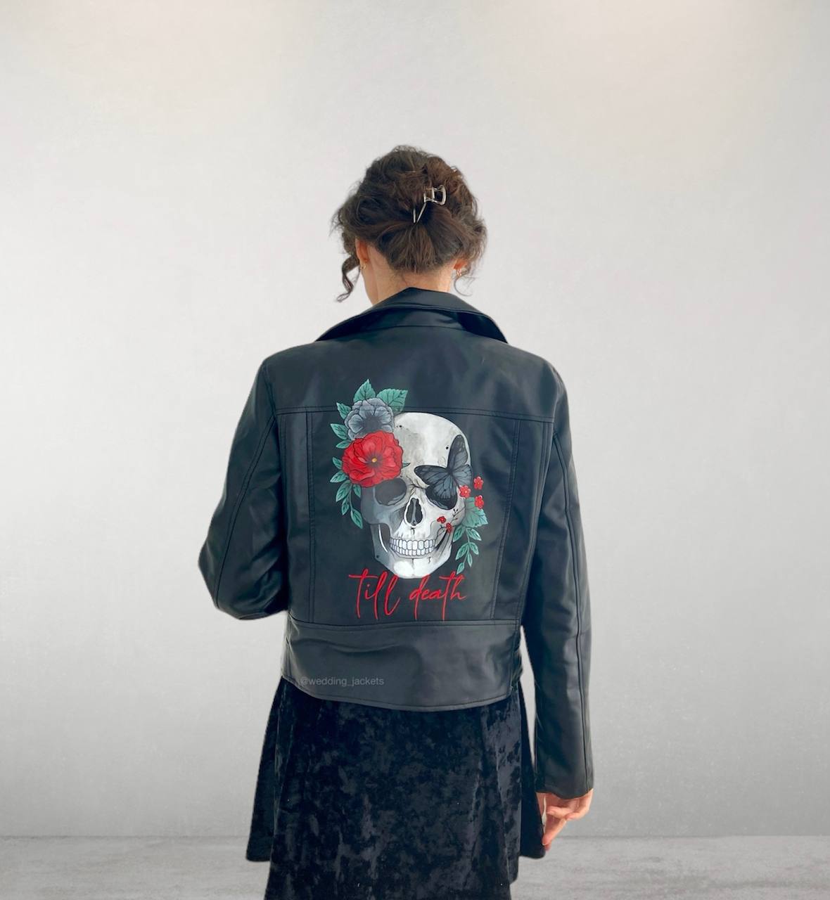 Bridal jacket, painted leather jacket, skull jacket, punk leather jacket, punk wedding.