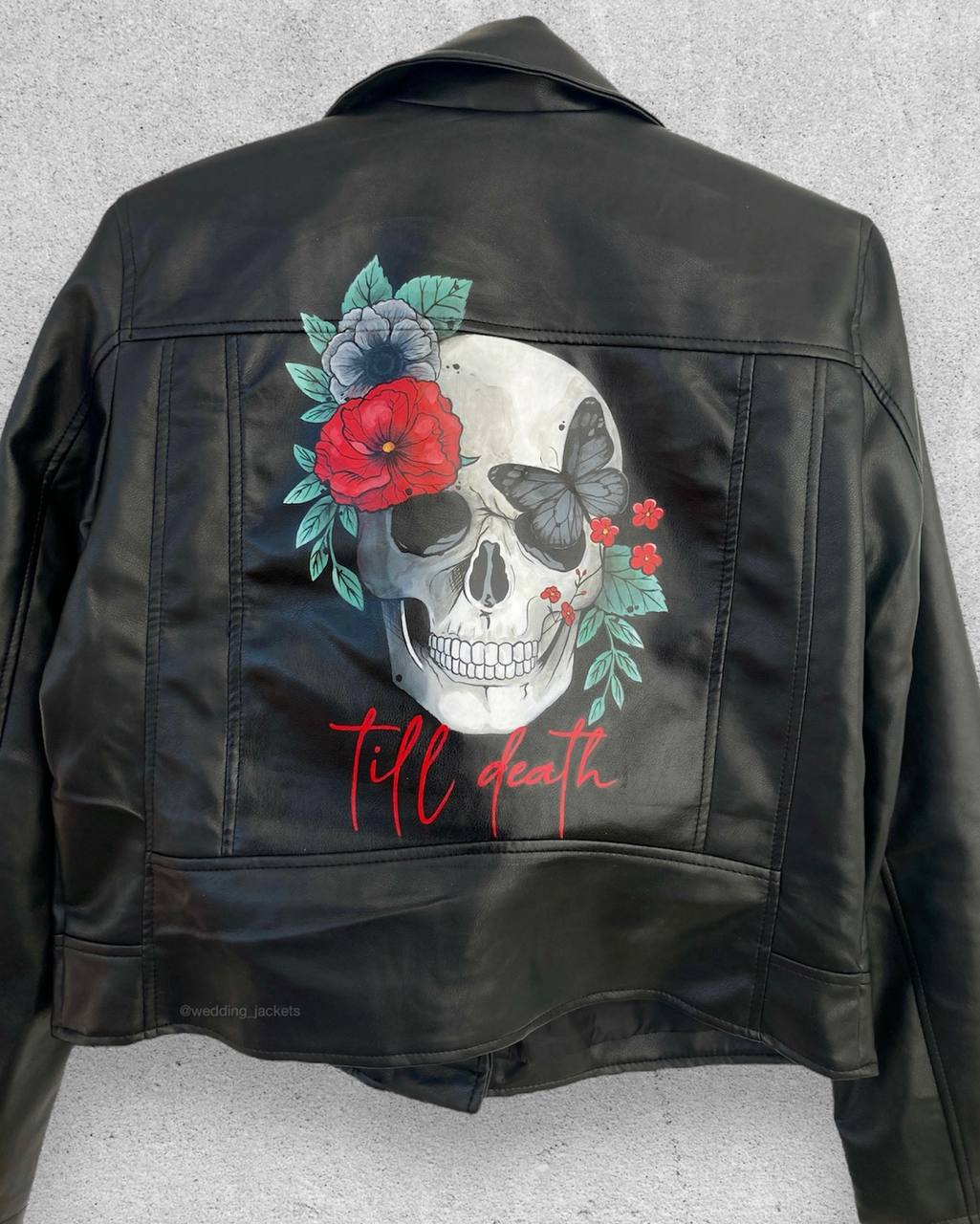 Bridal jacket, painted leather jacket, skull jacket, punk leather jacket, punk wedding.