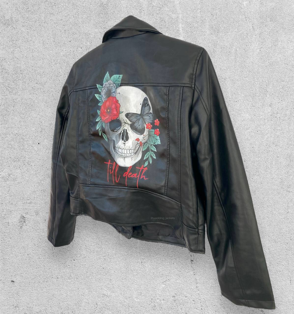 Bridal jacket, painted leather jacket, skull jacket, punk leather jacket, punk wedding.