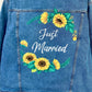 Bride jean jacket, sunflowers bridal denim jacket, Mrs denim jacket, wedding jean jacket.