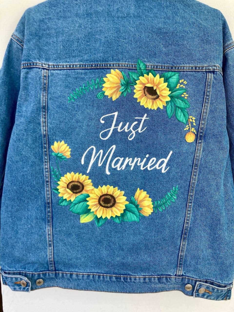 Bride jean jacket, sunflowers bridal denim jacket, Mrs denim jacket, wedding jean jacket.