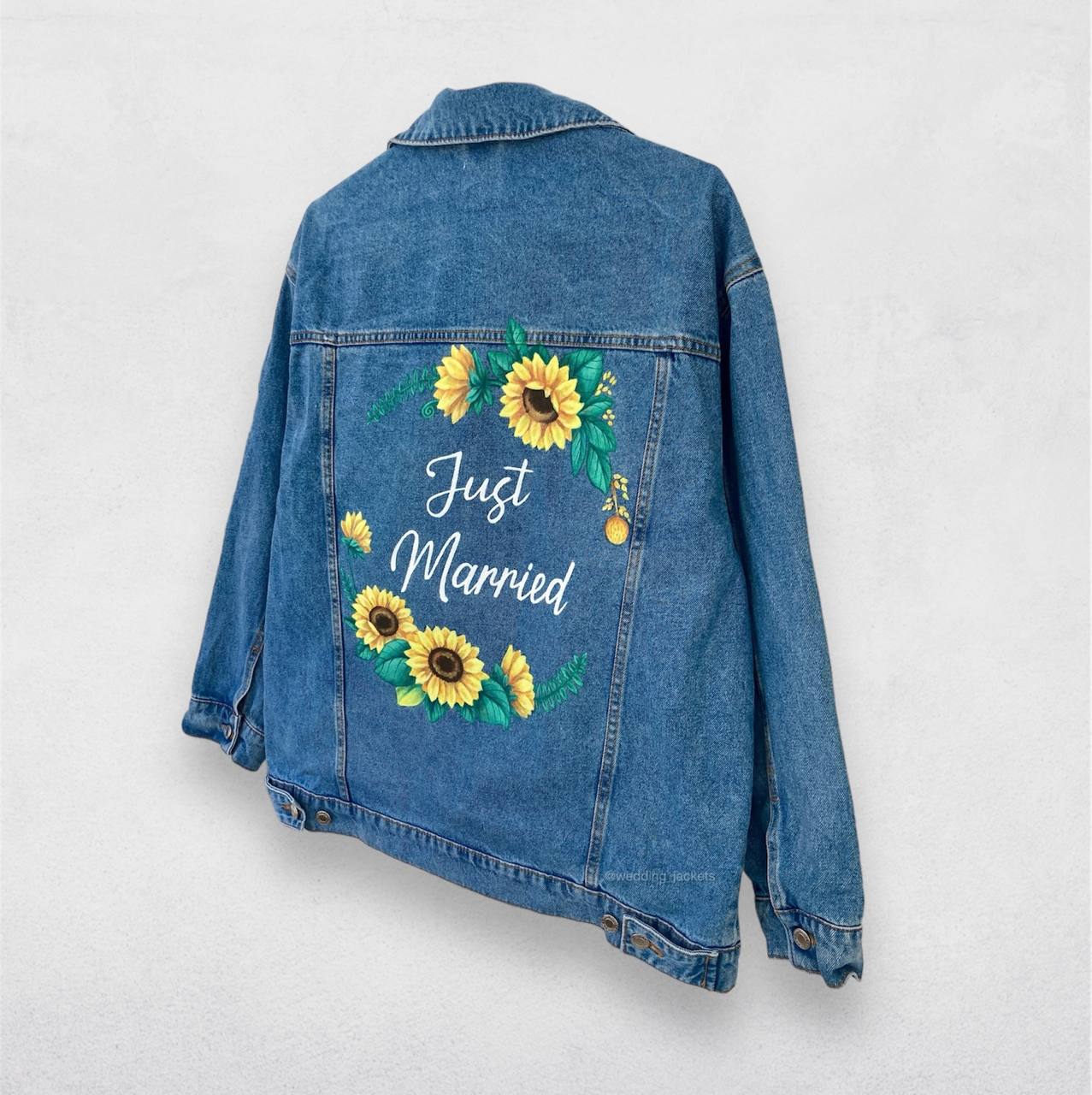 Bride jean jacket, sunflowers bridal denim jacket, Mrs denim jacket, wedding jean jacket.