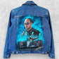 Custom painted denim jacket, racer denim jacket, race custom jacket, painted jean jacket, racing driver gift.