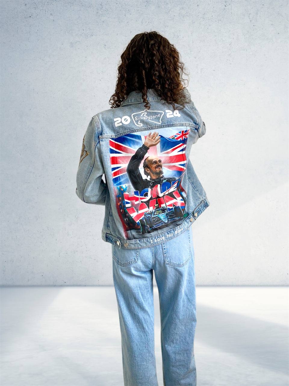 Hand-Painted Denim Jacket – Racing-Inspired Art Piece, Grand Prix Inspired Personalized Jean Jacket