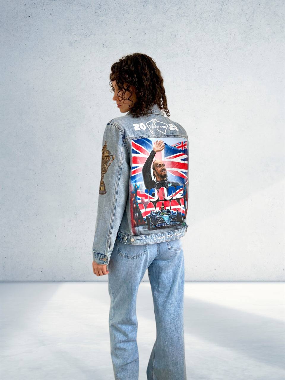 Hand-Painted Denim Jacket – Racing-Inspired Art Piece, Grand Prix Inspired Personalized Jean Jacket